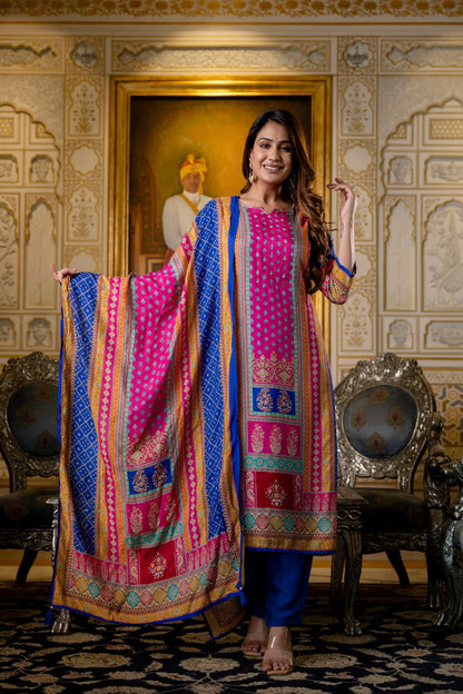 Premium Silk Viscose Dupatta Set with Mulmul Lining