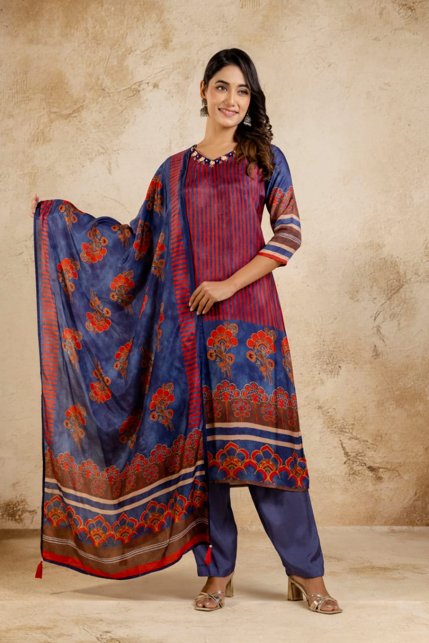 Premium Silk Viscose Dupatta Set with Mulmul Lining