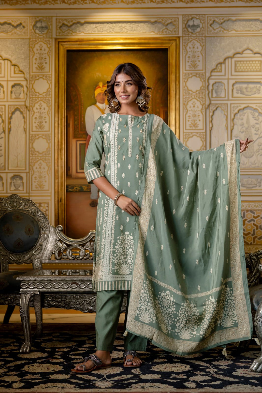 Premium Muslin Shimmer Dupatta Set with Mulmul Lining