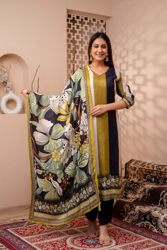 Premium Silk Viscose Dupatta Set with Mulmul Lining