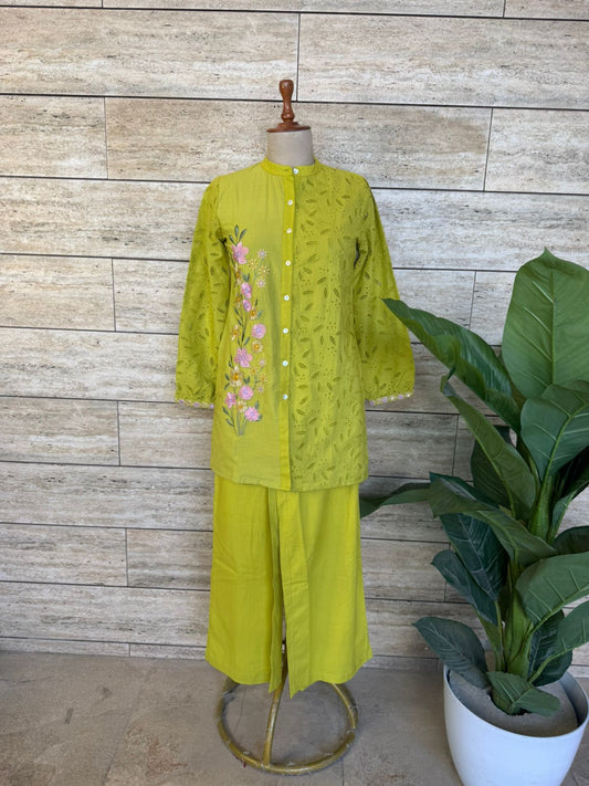 Pure cotton co-ord set Schiffli detailing with embroidery