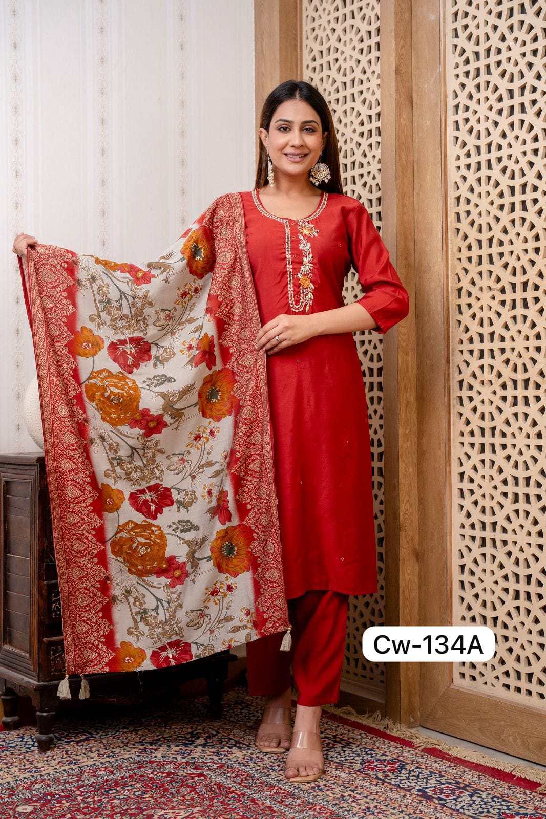 Festive Muslin Dupatta Set with Mulmul Lining