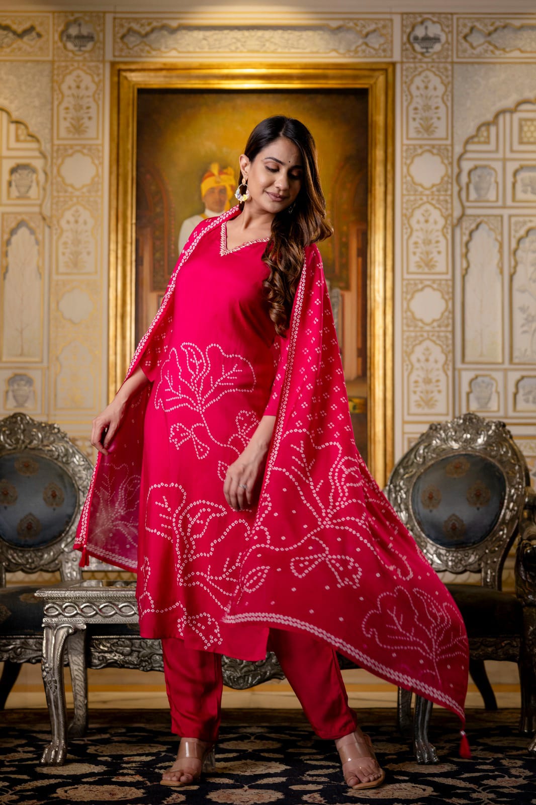 Bandhej Silk Viscose Dupatta Set with Mulmul Lining