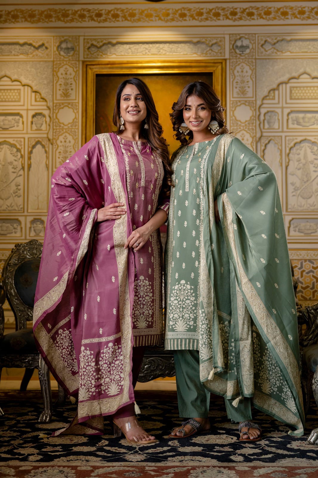 Premium Muslin Shimmer Dupatta Set with Mulmul Lining