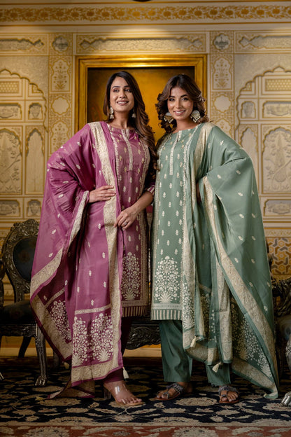 Premium Muslin Shimmer Dupatta Set with Mulmul Lining
