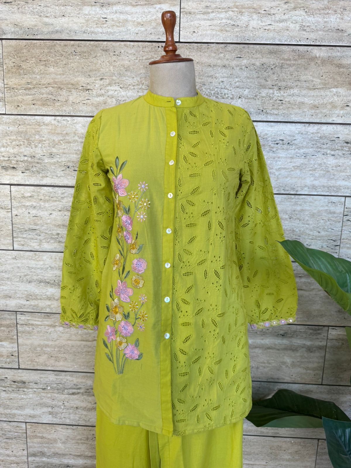 Pure cotton co-ord set Schiffli detailing with embroidery