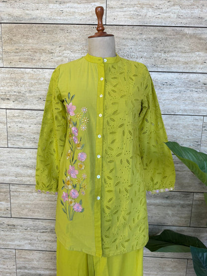 Pure cotton co-ord set Schiffli detailing with embroidery
