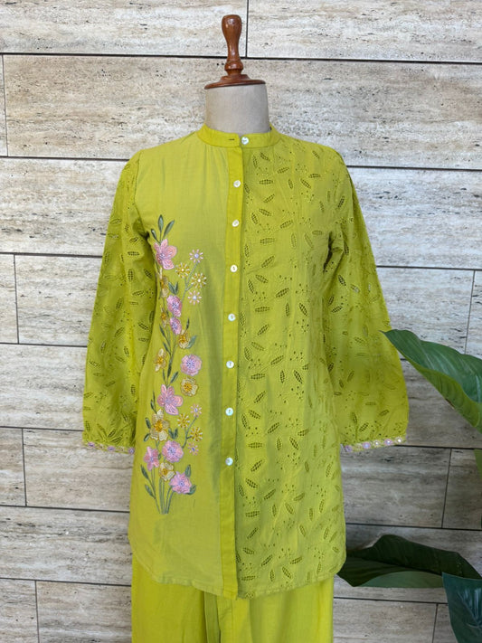 Pure cotton co-ord set Schiffli detailing with embroidery