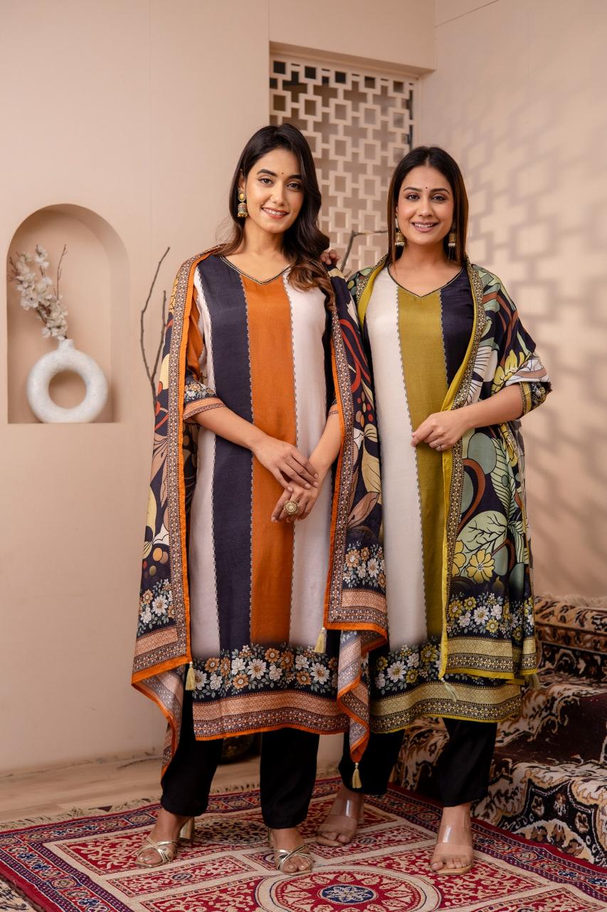 Premium Silk Viscose Dupatta Set with Mulmul Lining