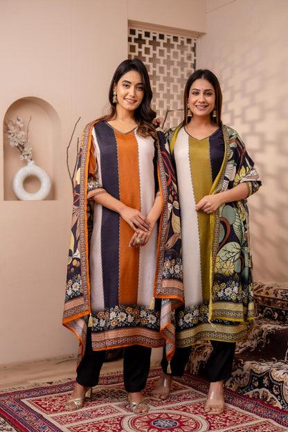 Premium Silk Viscose Dupatta Set with Mulmul Lining