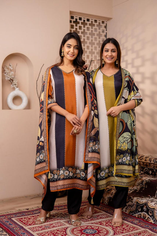 Premium Silk Viscose Dupatta Set with Mulmul Lining
