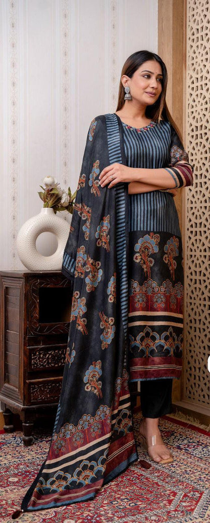 Premium Silk Viscose Dupatta Set with Mulmul Lining