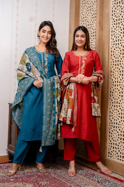 Festive Muslin Dupatta Set with Mulmul Lining