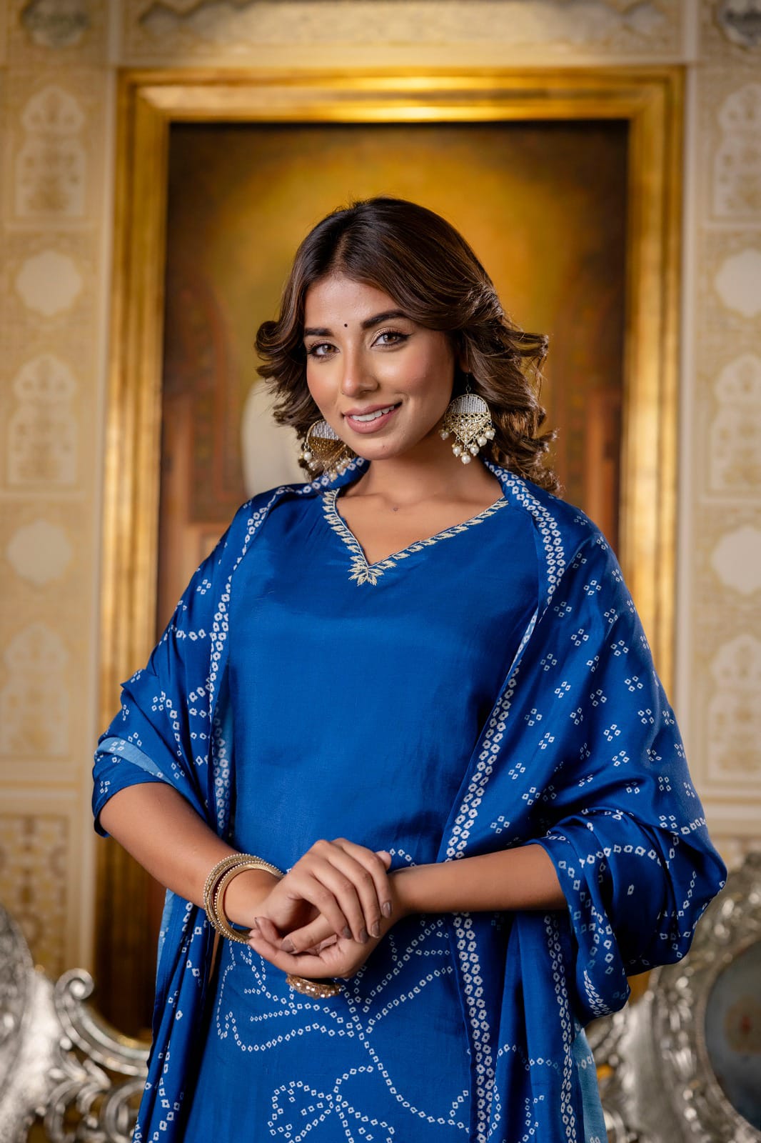 Bandhej Silk Viscose Dupatta Set with Mulmul Lining