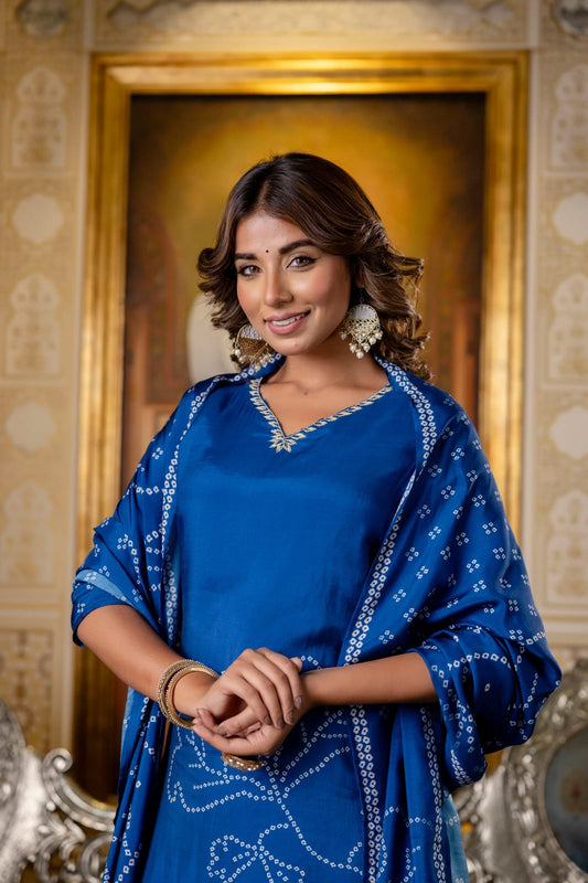 Bandhej Silk Viscose Dupatta Set with Mulmul Lining
