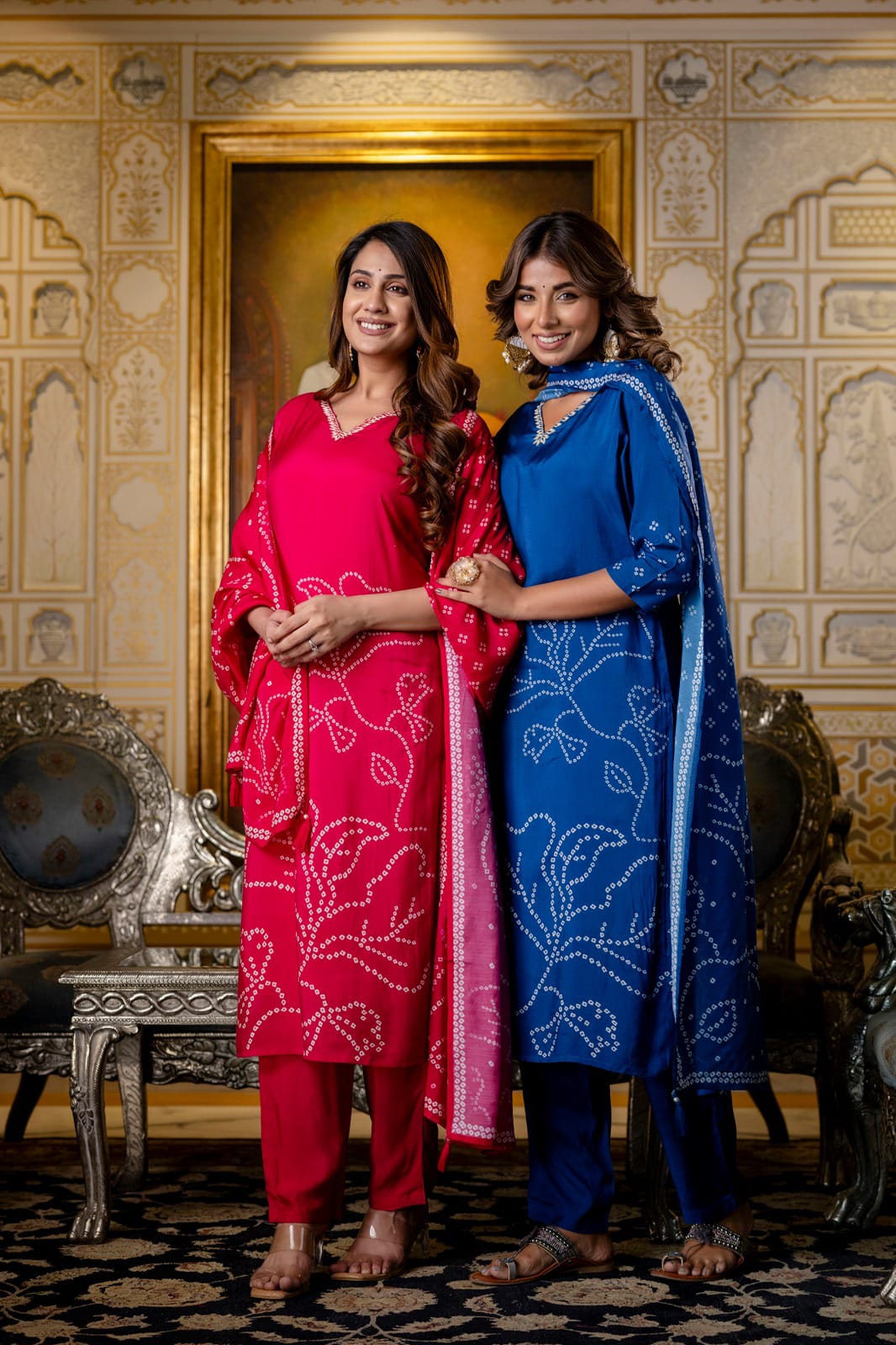 Bandhej Silk Viscose Dupatta Set with Mulmul Lining
