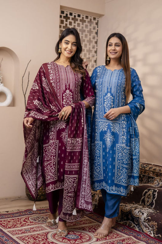 Premium Viscose dupatta set with mulmul lining