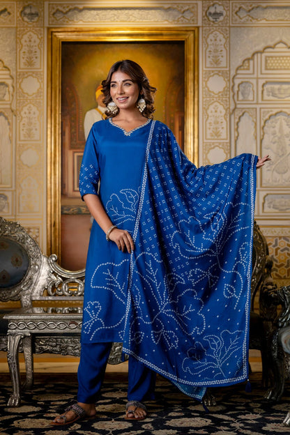 Bandhej Silk Viscose Dupatta Set with Mulmul Lining
