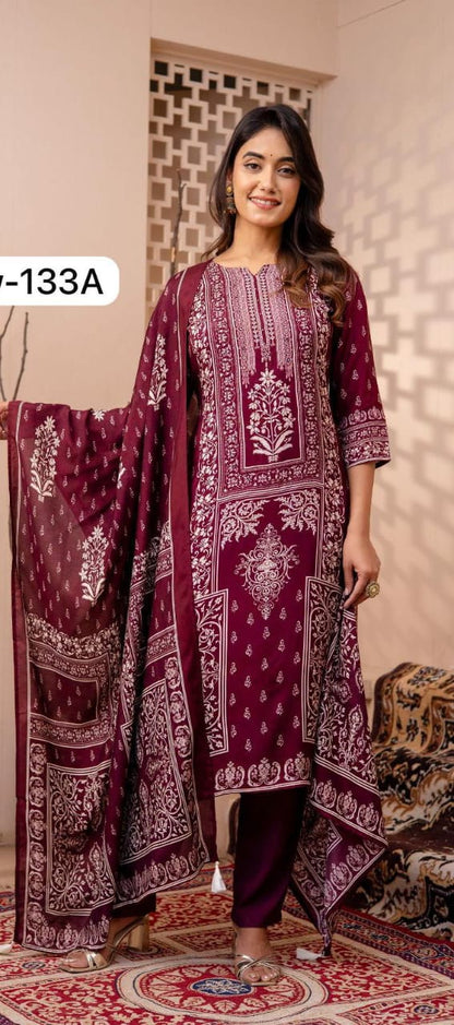 Premium Viscose dupatta set with mulmul lining