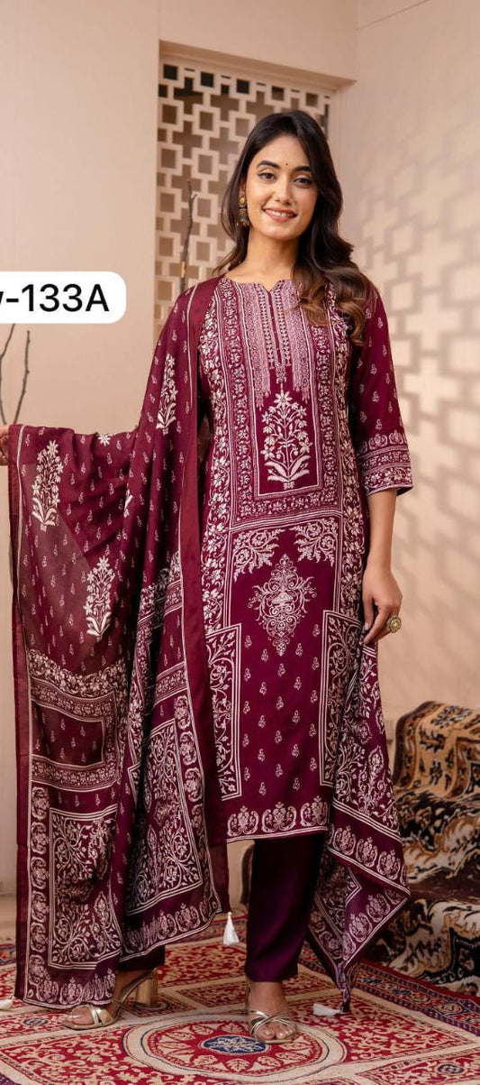 Premium Viscose dupatta set with mulmul lining
