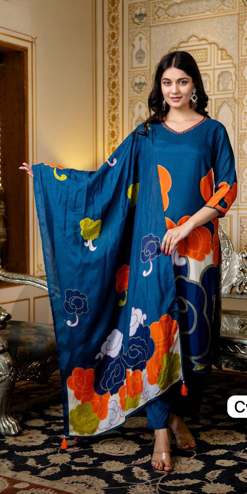 Premium Viscose dupatta set with mulmul lining