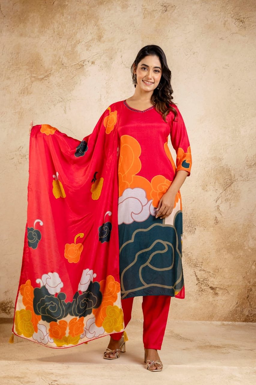 Premium Viscose dupatta set with mulmul lining