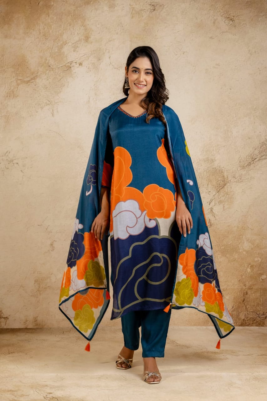 Premium Viscose dupatta set with mulmul lining