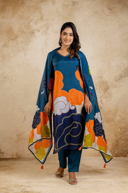 Premium Viscose dupatta set with mulmul lining